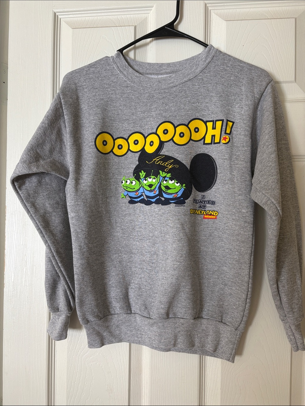 Disney Gray Sweatshirt with Yellow 'Oooooh!' and Green Alien Trio, Jlarge